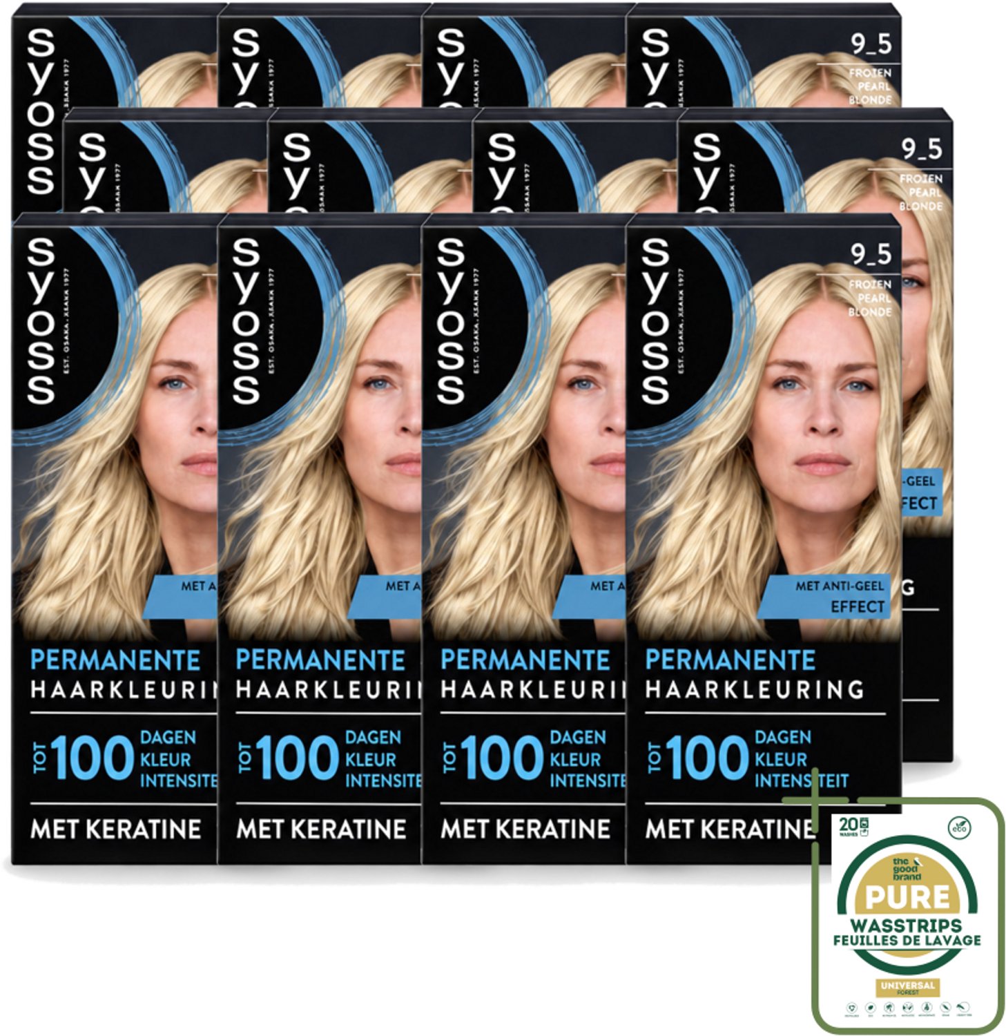 12 x SYOSS - Coloration 9-5 Frozen Pearl Blonde - Haarverf - Grijsdekking - Vermindert Haarbreuk - Wasstrips - Haarverf - Permanente Haarkleuring - Grijsdekking - Keratine - Haarkleur