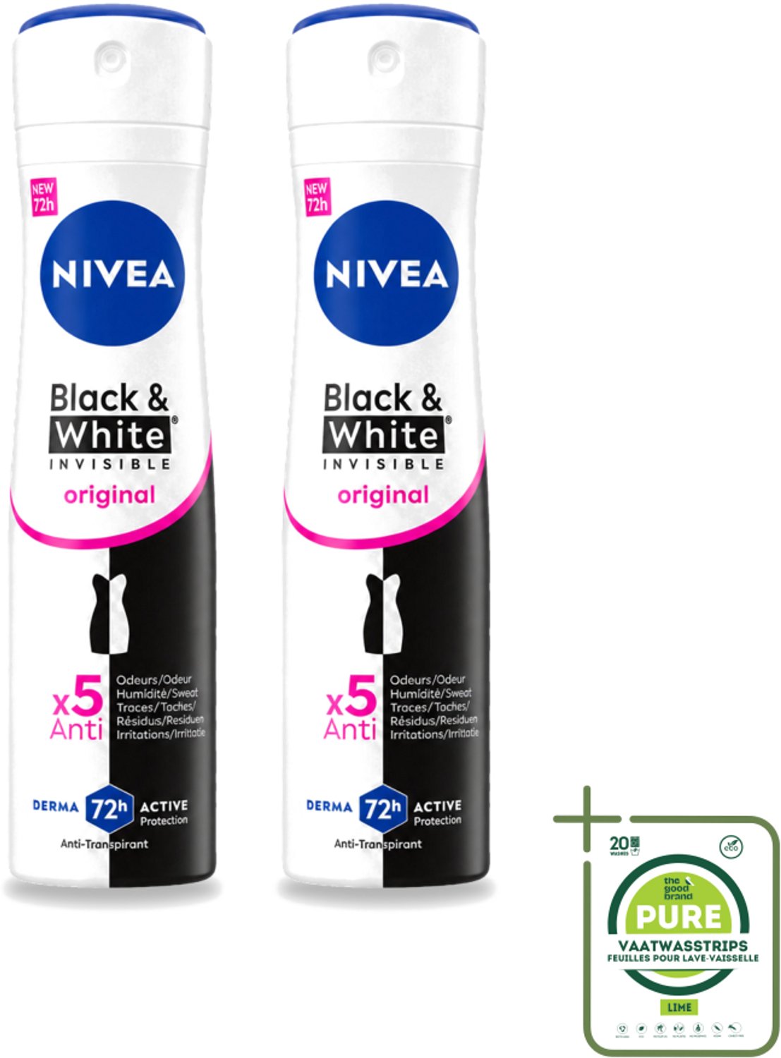 2 x NIVEA - Deodorant Spray - Onzichtbaar Voor Zwart & Wit Helder - 72 Uur Anti-Transpirant - 150 ml - Grootverpakking - Anti-Transpirant Spray - Zweetvermindering - Geurvermindering - Anti-Vlek - Kledingbescherming