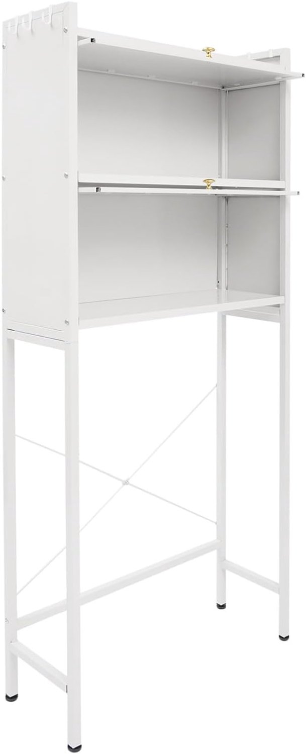Madelynn Wasmachinekast, 3 niveaus, wasmachinekast, 100 kg draagkracht, rek boven wasmachine, wasmachinekast met 6 haken, voor badkamers, wasruimtes, 70 × 25 × 167 cm