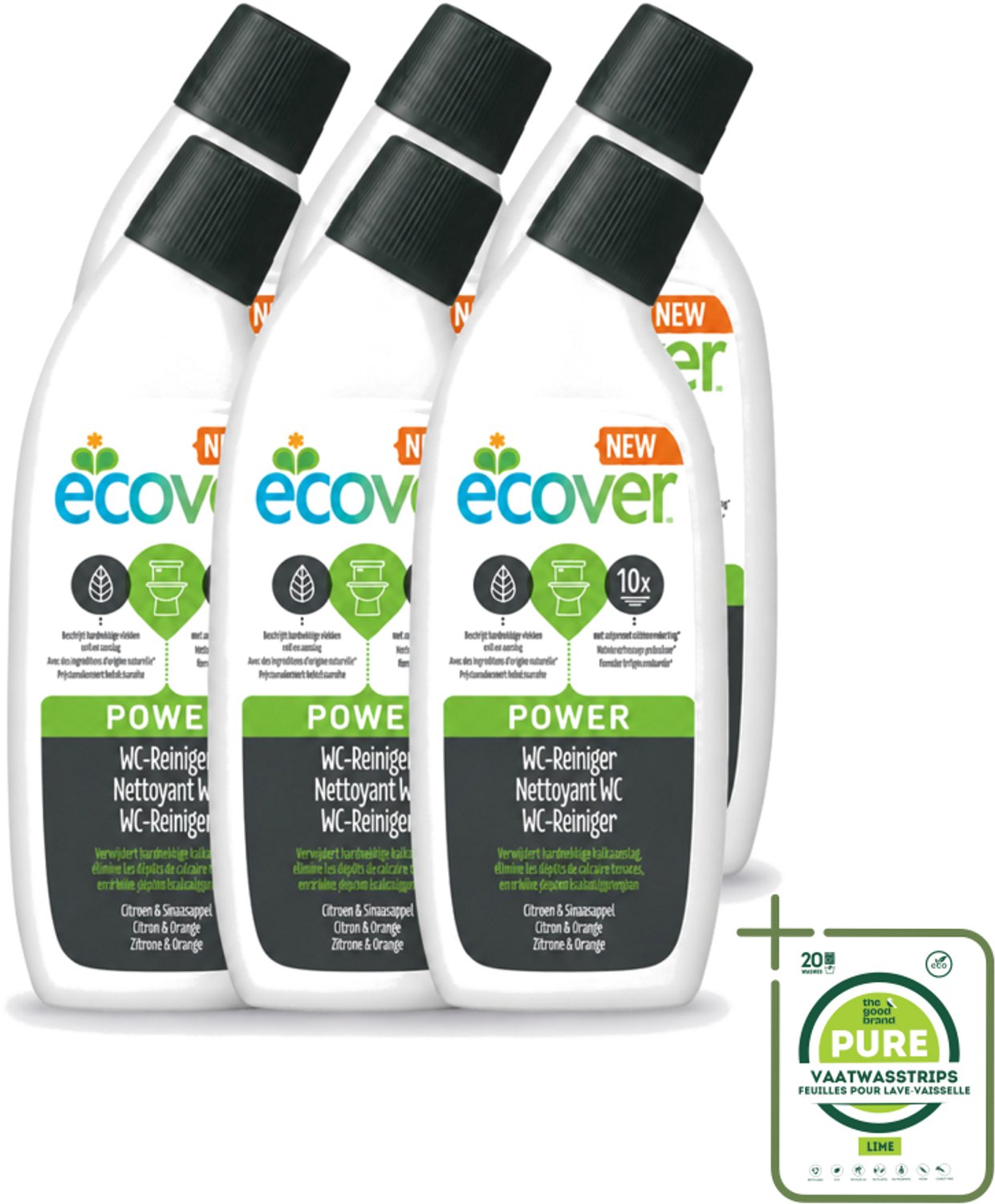 6 x Ecover - Toiletreiniger Power - 750 ml - Grootverpakking - Vaatwasstrips - Toiletreiniger - Kalkaanslag - Plantaardige Reiniging - Ecologische Toiletreiniger - Krachtige Toiletreiniger