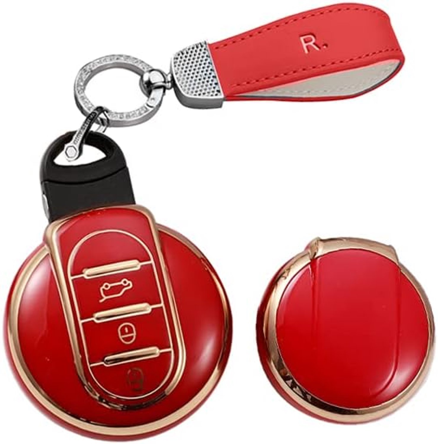 Smart autosleutelhoes geschikt voor mini-sleutelhoes, siliconen beschermhoes voor Mini Cooper F54 F55 F56 F57 F60 Clubman Works Countryman beschermhoes, afstandsbediening, accessoires, 3-knops rood