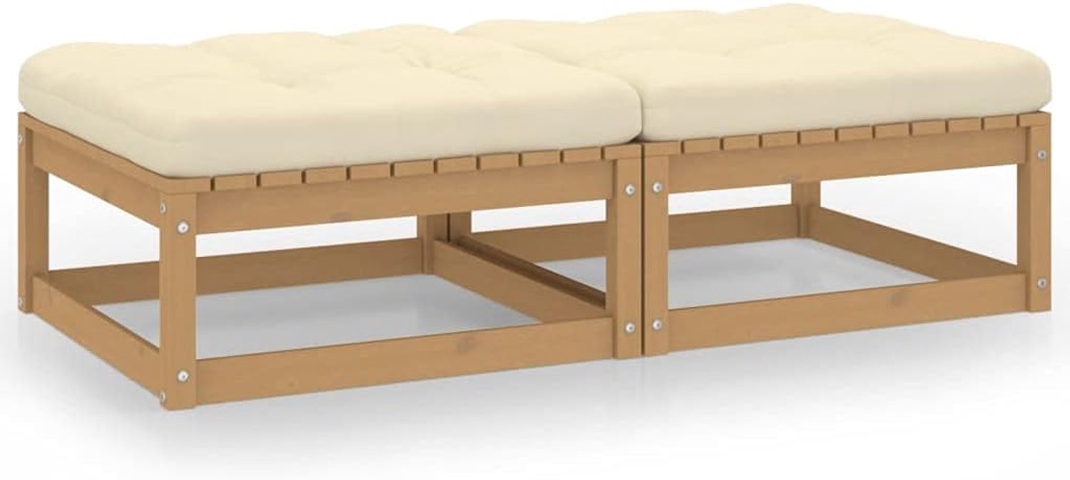 Tuinvoetenbank met kussen, 2 stuks, massief hout, grenen, tuin, sofa, patio, sofa voor tuinen