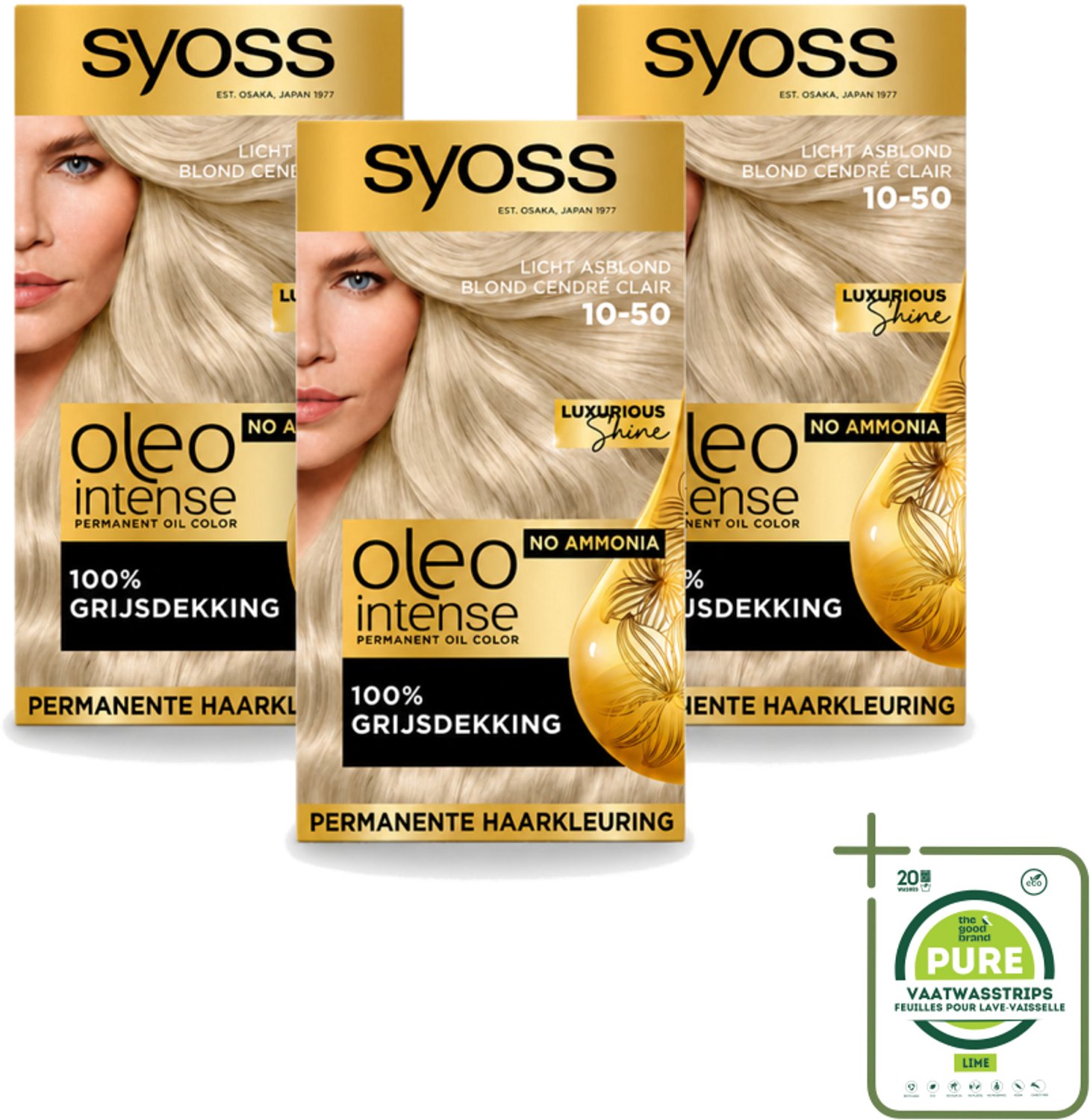3 x SYOSS - Oleo Intense 10-50 - Haarverf - Permanente Haarkleuring - Licht Asblond - Langdurige Kleur - Grootverpakking - Vaatwasstrips - Haarkleur - Haarkleuren - Haarverzorging - Olieformule - Licht Asblond