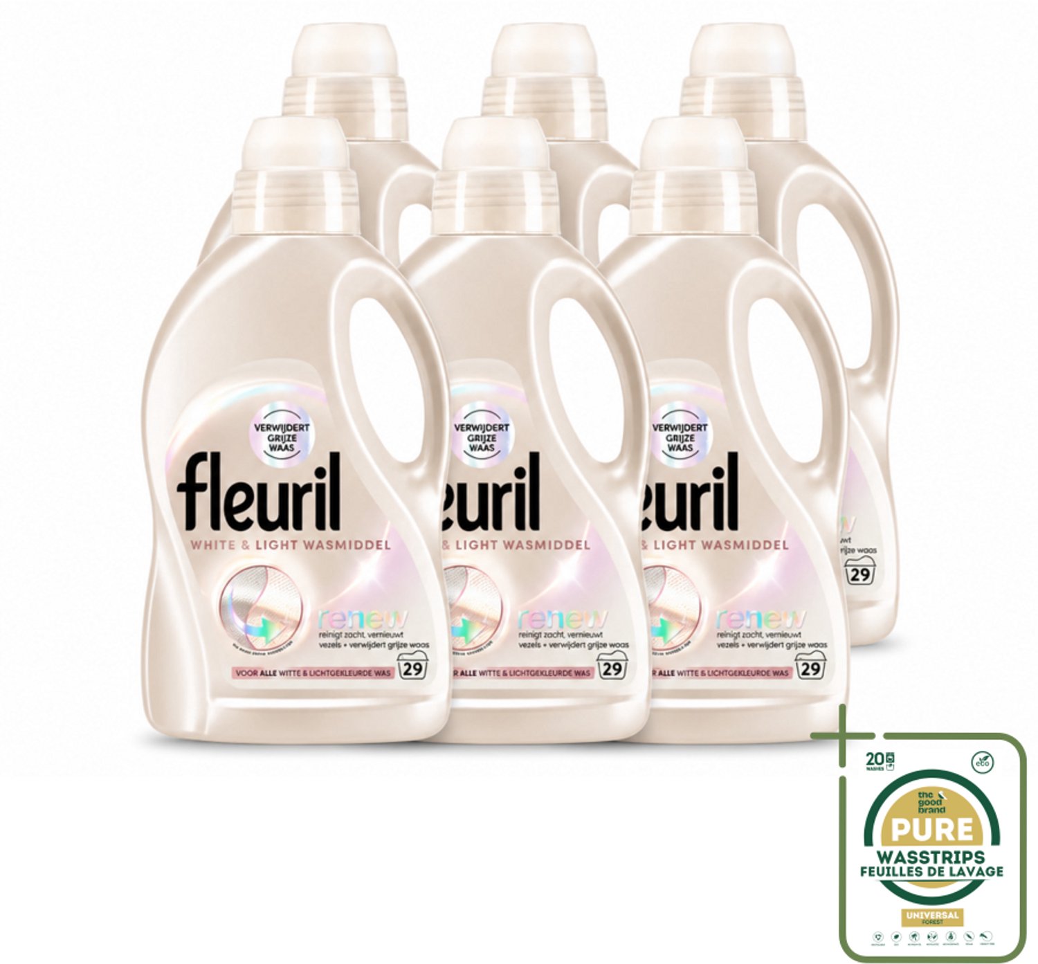 6 x Fleuril - Wasmiddel - White & Light Wasmiddel - Witte & Lichte Was - 29 wasbeurten - Wasstrips - Wit Wasmiddel - Lichte Was - Fleuril - Wasmiddel Voor Witte Kleding - Wasmiddel Voor Lichte Stoffen