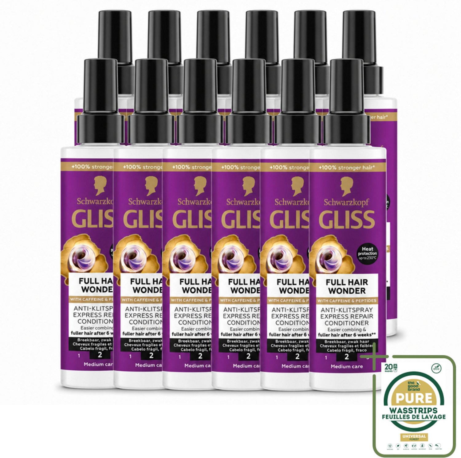 12 x Gliss - Anti-Klit Spray Full Hair Wonder - Voor Voller en Sterker Haar - 200 ml - Wasstrips - Haarspray Anti Klit - Volle Haar - Sterke Haar - Haarverlies - Haarbreuk