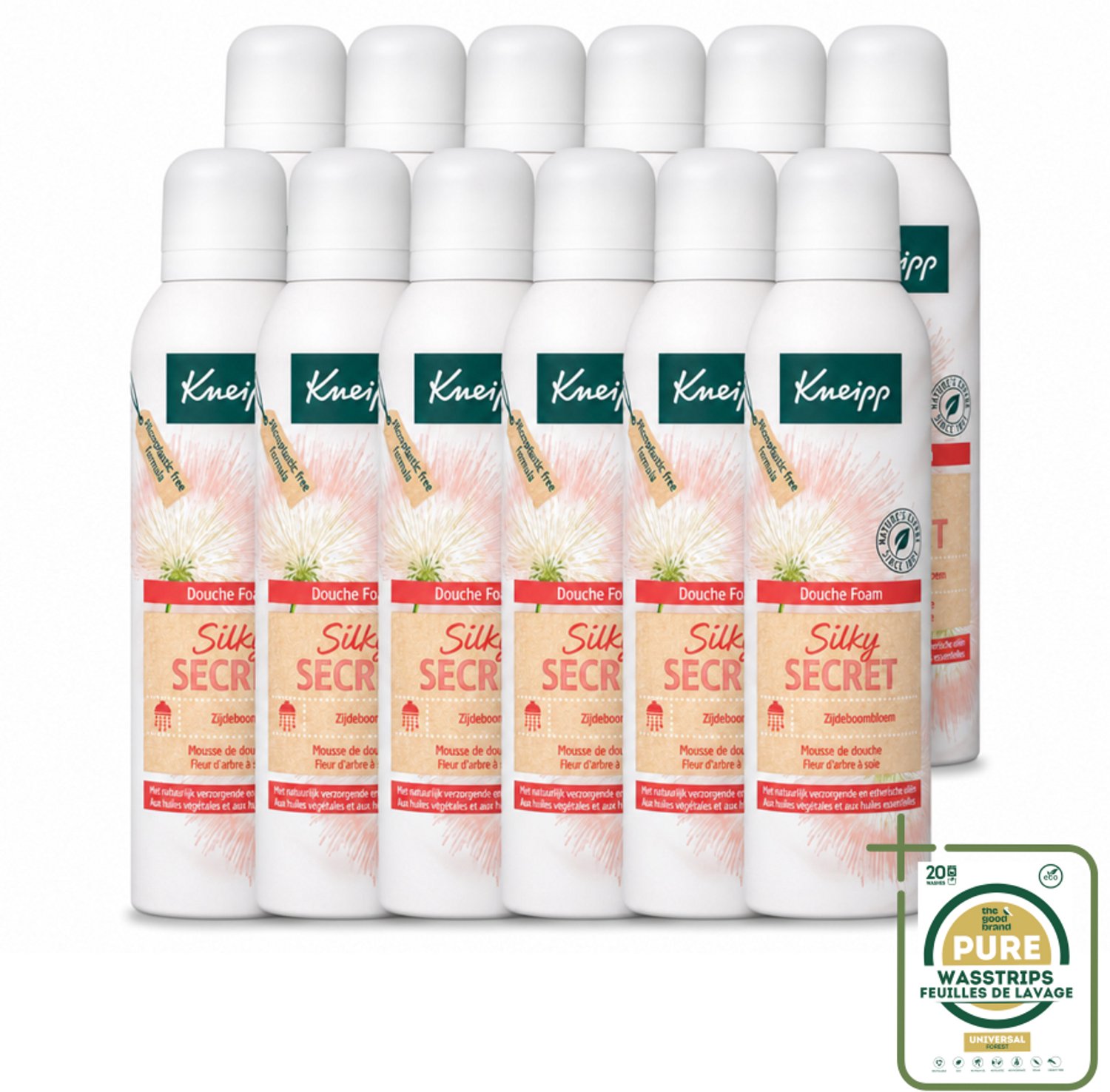 12 x Kneipp - Douche schuim - Silky Secret - Zijdeboombloesem - 200 ml - Wasstrips - Doucheschaam - Schuim Voor De Badkamer - Verzorging Van De Huid - Luxe Douche - Zijdeboombloesem