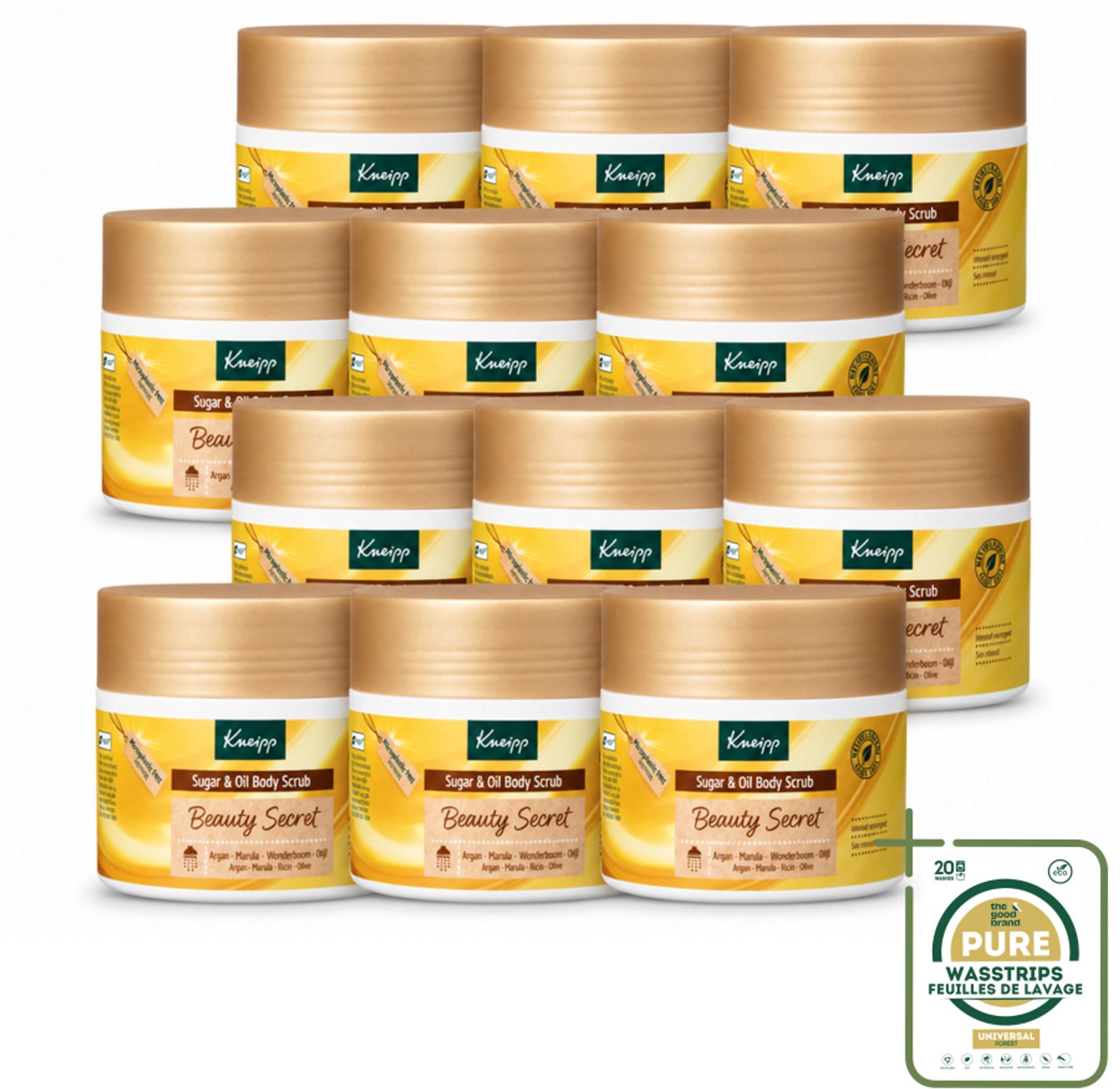 12 x Kneipp - Body scrub - Sugar & Oil - Beauty Secret - 200 ml - Wasstrips - Body Scrub - Huid Verzorging - Suiker En Olie - Exfoliatie - Huidcellen Verwijderen