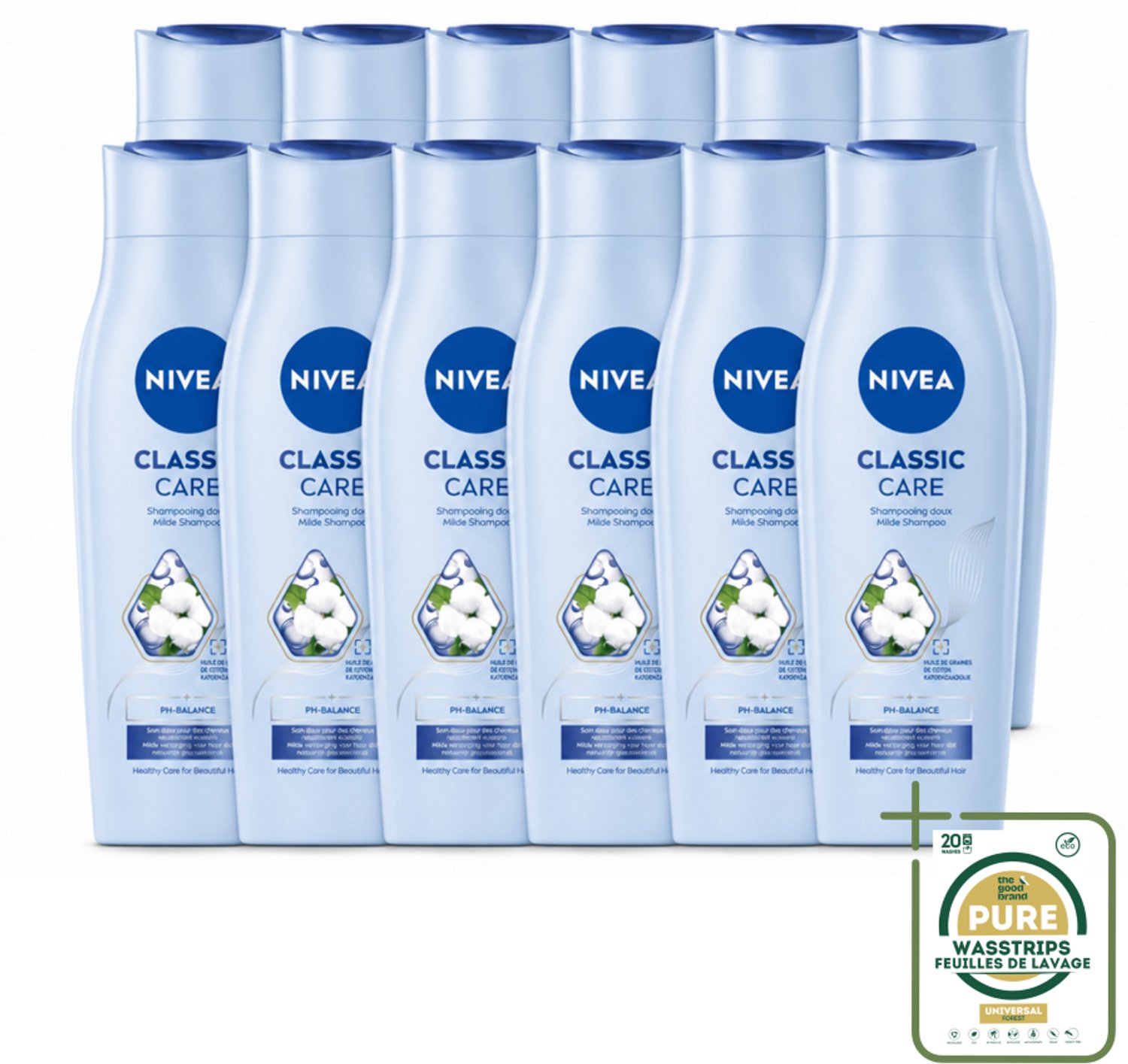 12 x NIVEA - Shampoo - Klassieke Verzorging - Gezonde Zorg - Glanzend Haar - 250 ml - Wasstrips - Shampoo Voor Haar - Gezond Haar - Glanzend Haar - Verzorgend Shampoo - Dagelijks Shampoo
