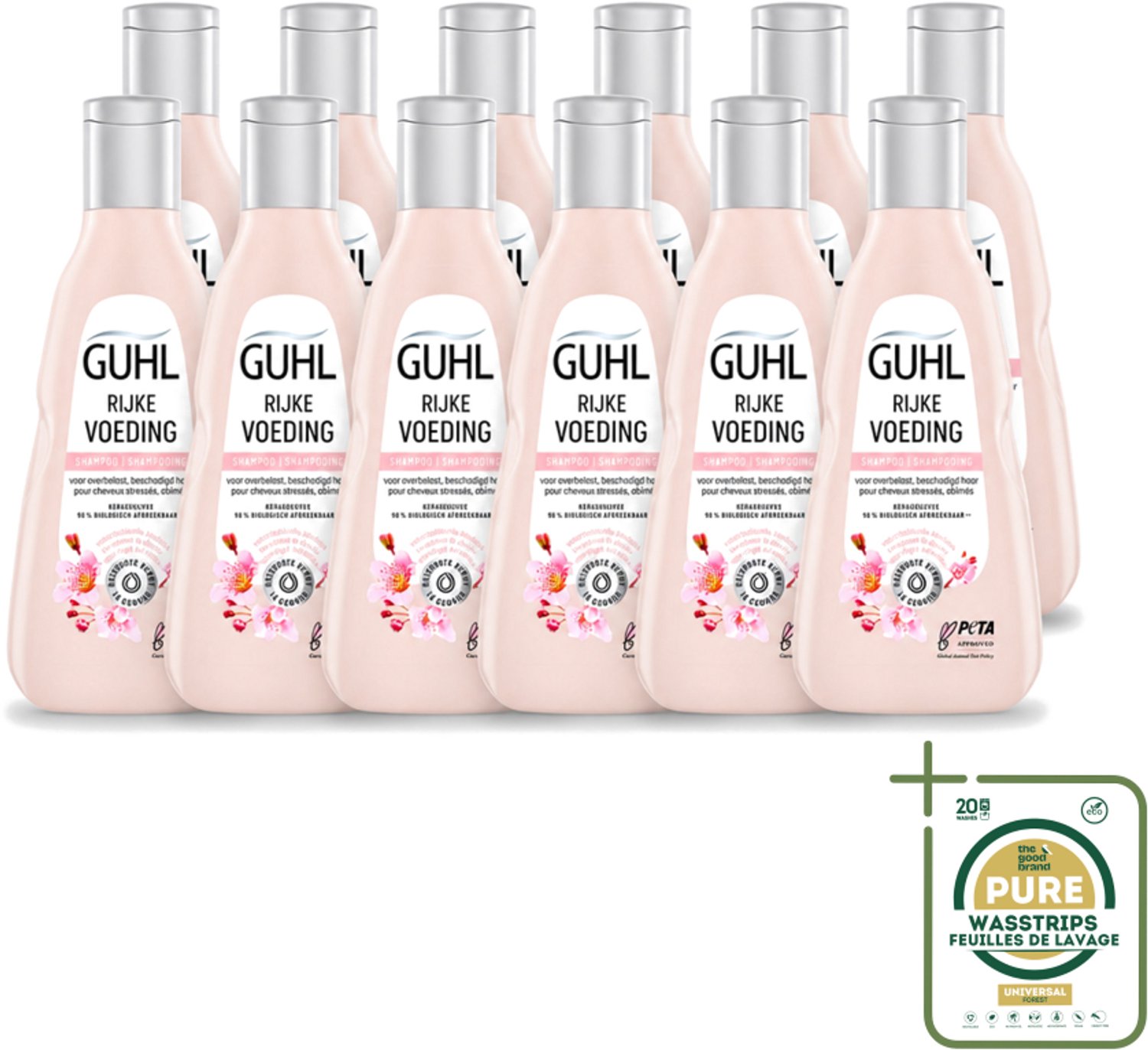 12 x Guhl - Shampoo - Rijke Voeding - 250 ml - Wasstrips - Haar Verzorging - Droog Haar - Uitgedroogd Haar - Rijke Voeding - Shampoo