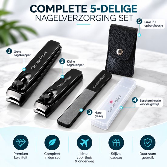 Christian Deluxe® Combo Nagelknipper Set met Nano Glasvijl - Nagelknipper - Teennagelknipper - Pedicureset - Manicure set - Pedicure — afbeelding 2