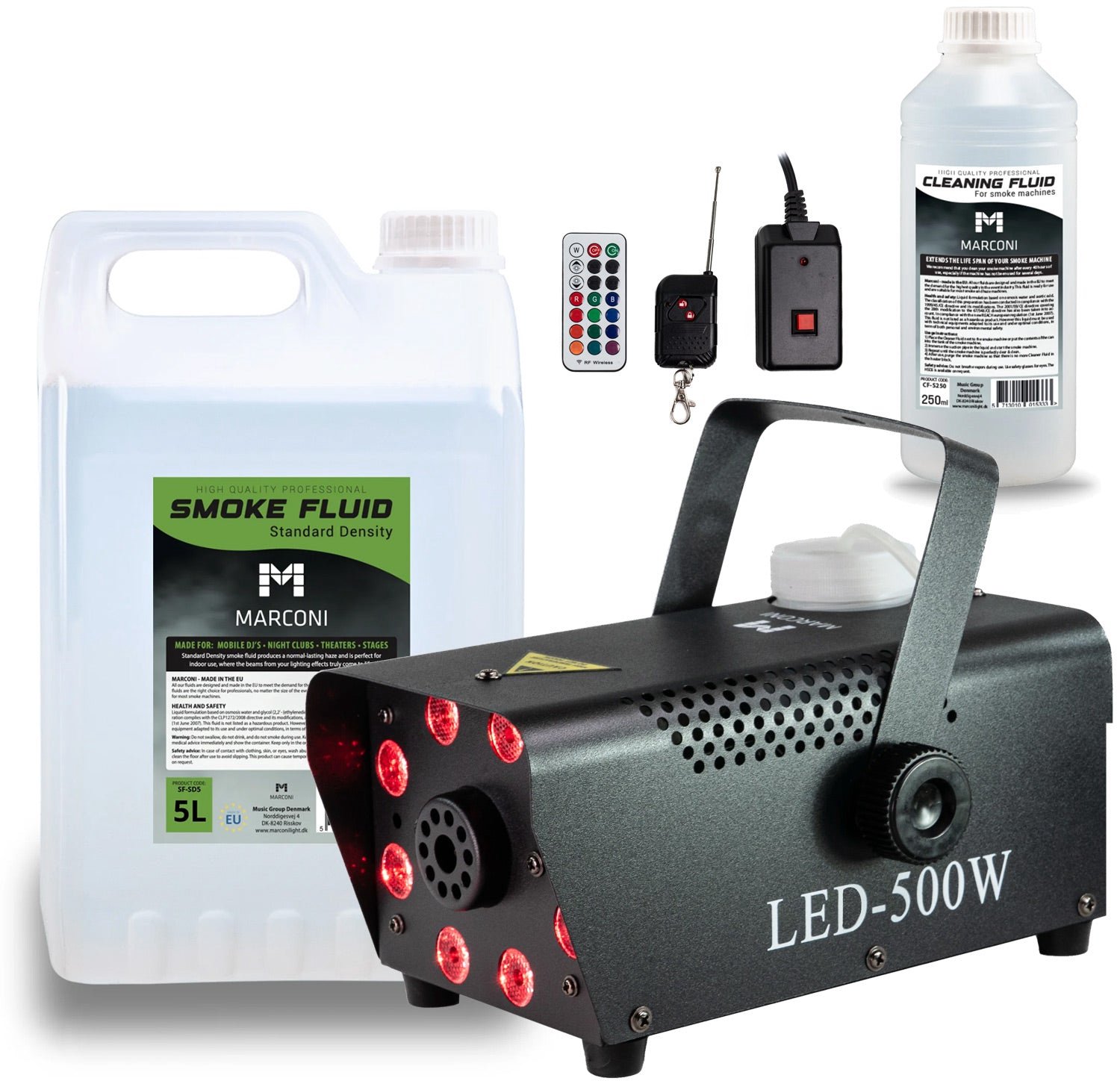 Marconi Rookmachine Set 500 Watt - RGB LED Licht - Rookmachine Pakket - Inclusief 5L Rookvloeistof en 250 ml Reinigingsvloeistof - Compact - Zwart