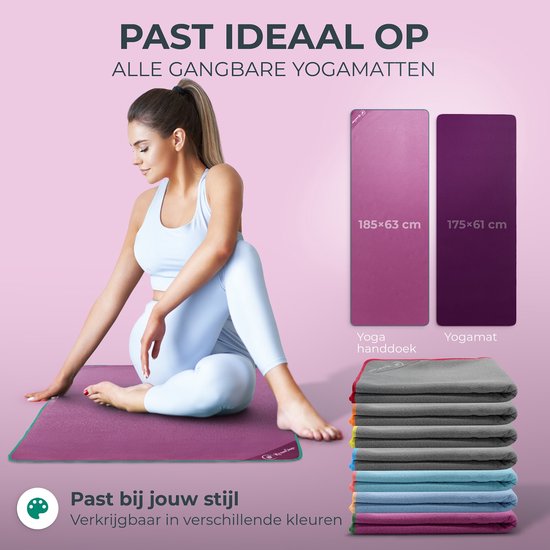 NIRVANASHAPE - Yogahanddoek als yogamat handdoek - antislip noppen - absorberende microvezel - hygiënisch en wasbaar op 40 graden - 185 x 63 cm - bietenrood/groen — afbeelding 4