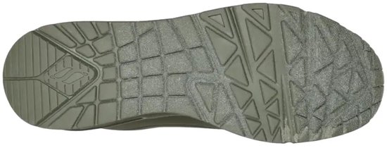 Semelle extérieure de la basket Skechers Uno olive avec motif géométrique antidérapant.