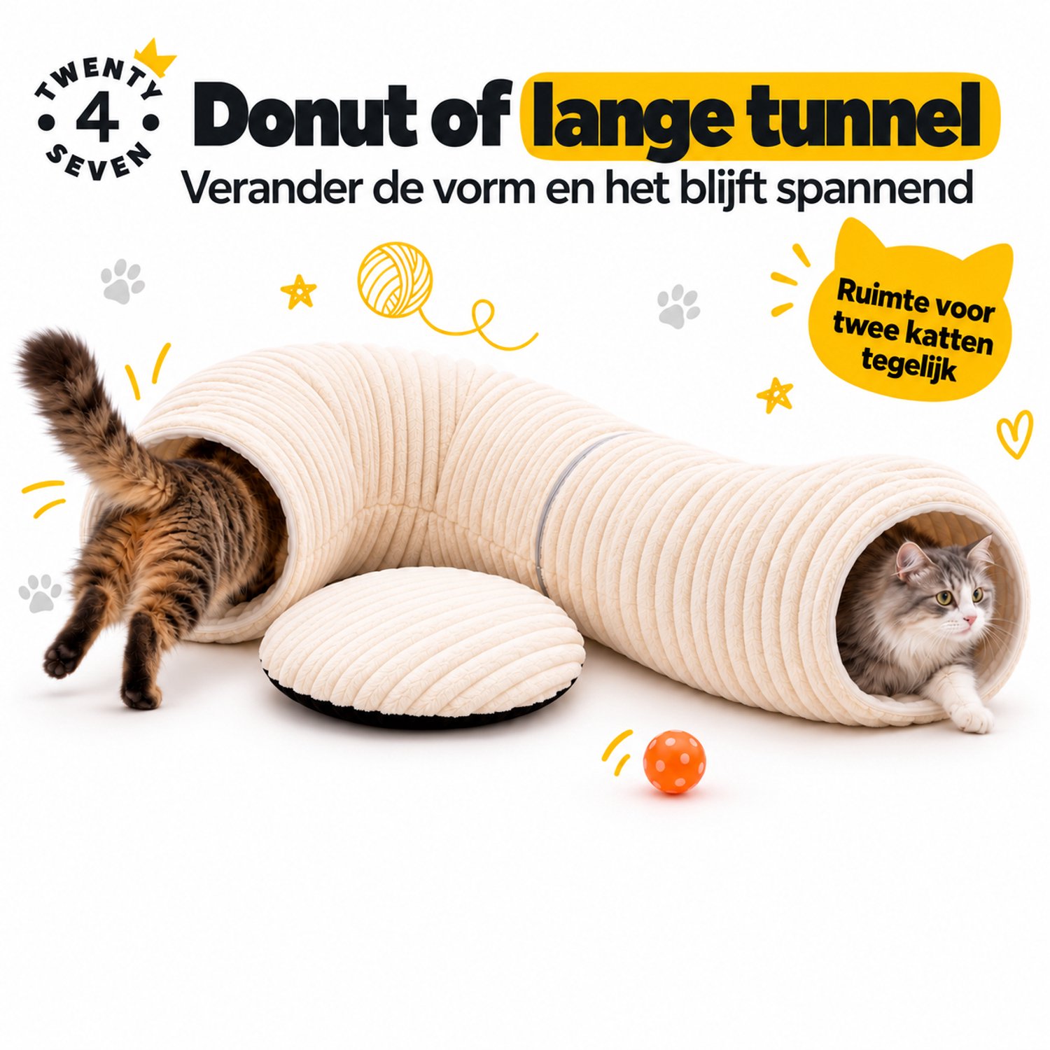 Twenty4seven® Kattentunnel Donut 20-Delig - Opvouwbare Speeltunnel met Kattenspeeltjes en Kattenkruid - Rond Kattenspeelgoed voor Kitten en Kat - Buis 25 cm thumbnail 5