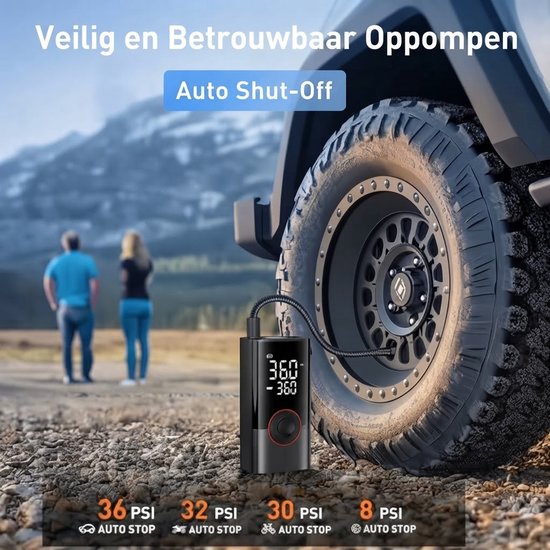 Draadloze Bandenpomp - Elektrische Luchtcompressor - Autobandenpomp - 150 PSI - Oplaadbaar - Digitale Luchtpomp - LED Licht - Auto - Motor - Fiets - Bal — afbeelding 2