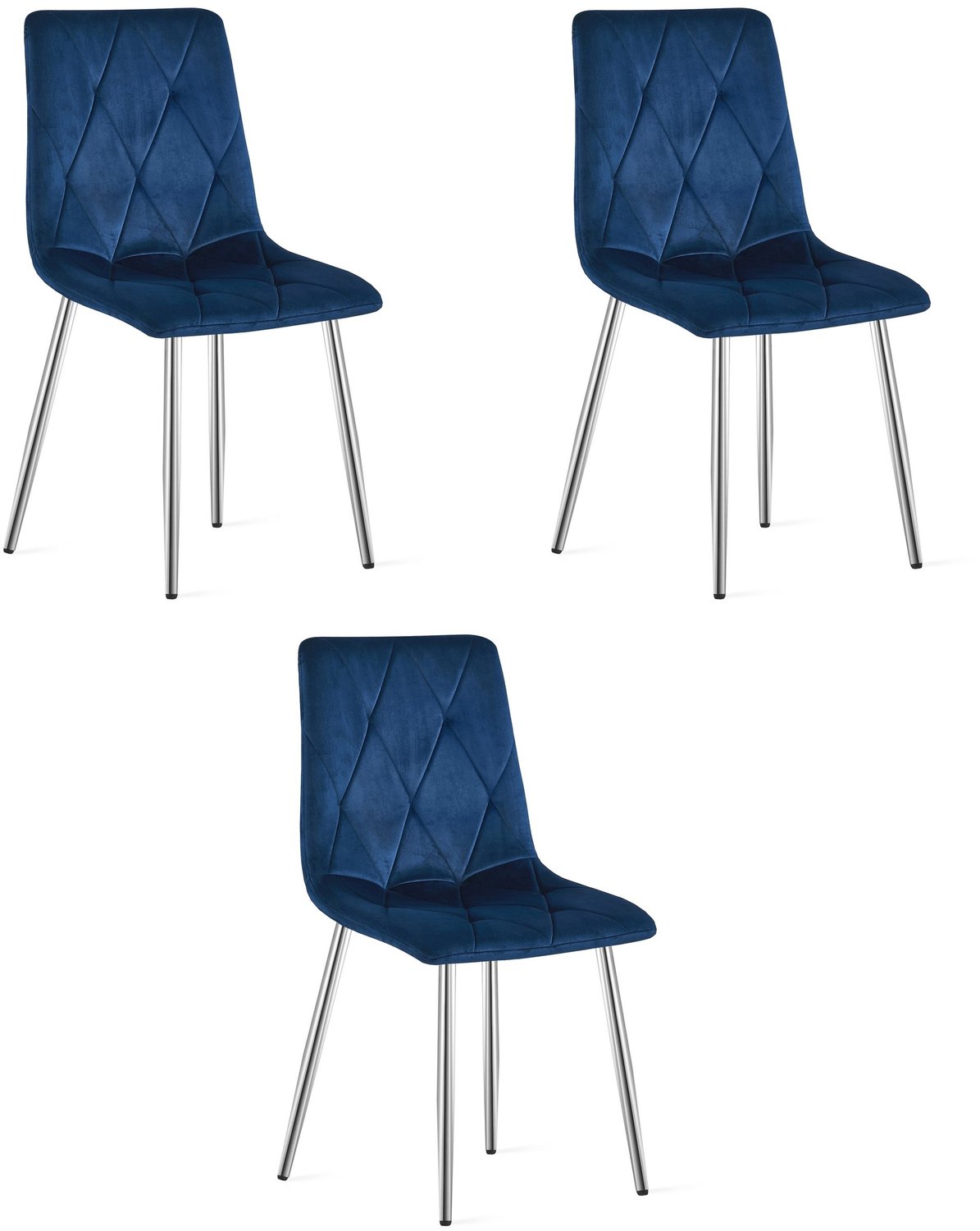 LEOBERT LIBRA Eetkamerstoelen – Set van 3 – Marineblauw Velvet – Metalen Poten – Comfortabele Gestoffeerde Zitting – Modern Design – Velvet Stoel voor Woonkamer, Keuken en Eetkamer – Max. 110 kg per Stoel