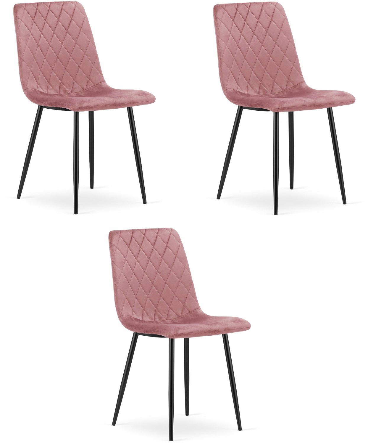 LEOBERT TURIN Eetkamerstoelen – Set van 3 – Zwart Velvet – Zwarte Metalen Poten – Comfortabele Ergonomische Zitting – Modern Design – Velvet Stoel voor Woonkamer, Keuken en Eetkamer – Max. 110 kg per Stoel