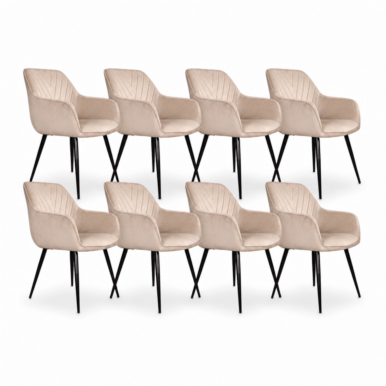 DS4U Gaby eetkamerstoel - Set van 8 - Champagne - Velvet - Armleuningen