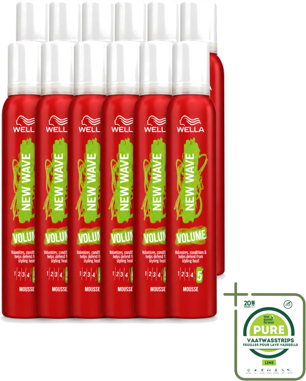 12 x Wella – New Wave Boost – Volumemousse – 200 ml - Grootverpakking - Vaatwasstrips - Haarmousse - Volume - Lift - Haarkleur - Haartypen