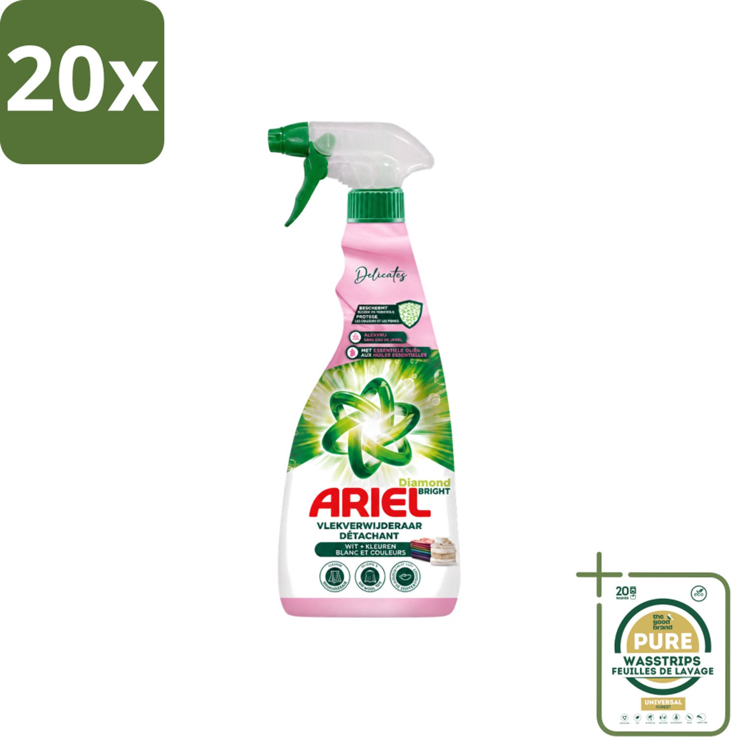 20 x Ariel - Vlekkenverwijderaar - Delicate & Wool Spray - 750 ml - Wasstrips - Vlekkenverwijderaar Zijde - Vlekkenverwijderaar Wol - Vlekkenverwijderaar Babykleding - Vlekkenverwijderaar Fijn Wasgoed - Vlekkenverwijderaar Zonder Bleek