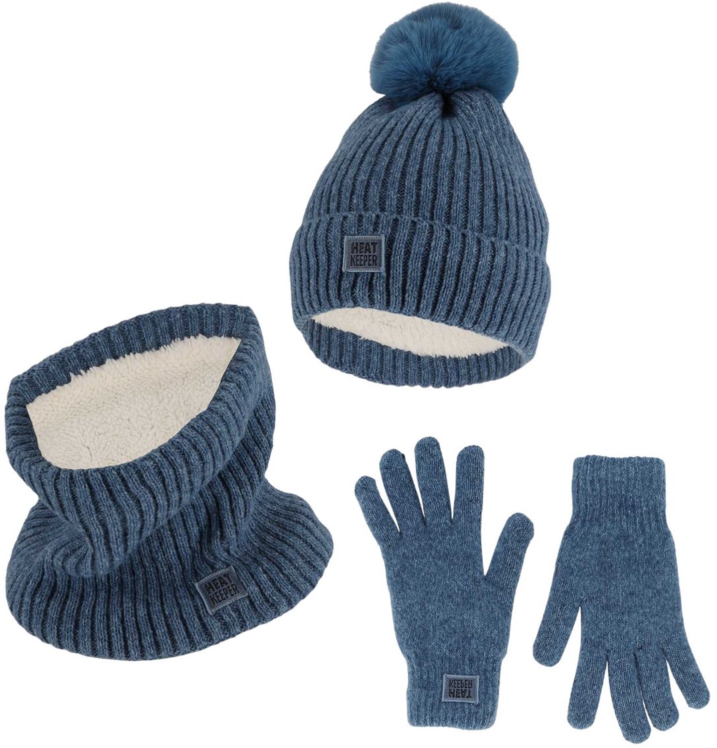Heatkeeper Dames Winter Thermo Set - Muts + Handschoenen + Nekwarmer - Denim - One Size