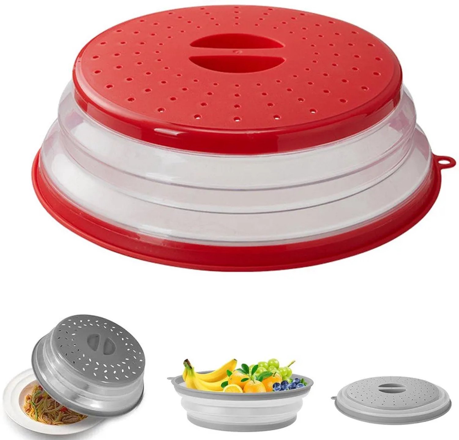 Magnetronhoes 26,5 cm - Opvouwbare magnetronbeschermer tegen spatwater - Magnetronhoes geschikt voor stoomopening - Hittebestendig tot 100 °C - Rood rond