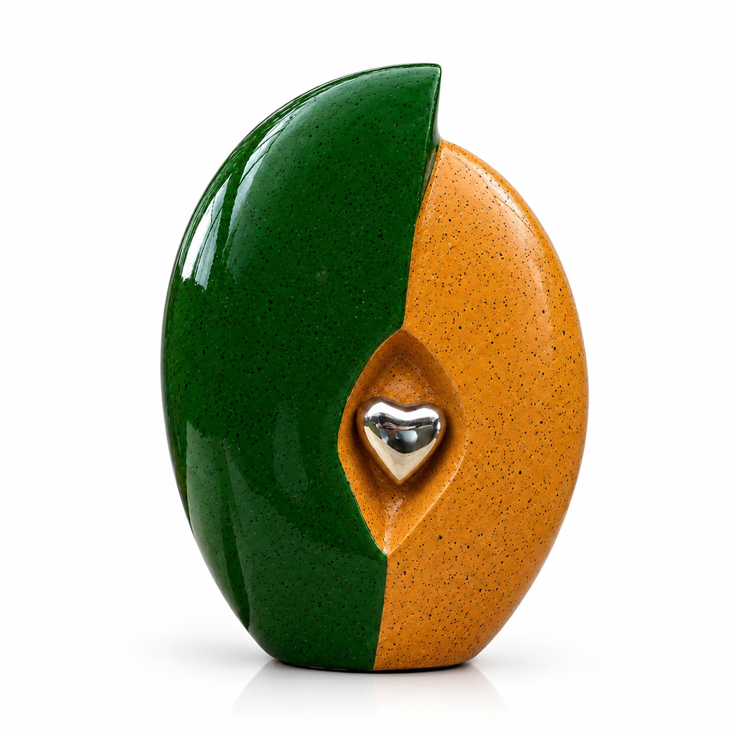 Akerz As Urn - Handgemaakte Hart Urn Groen/Oranje - Crematie Urn - Uniek - Voor Huisdieren of Menselijk As - Crematie As - Decoratie Urn - Hart 0,8 Liter