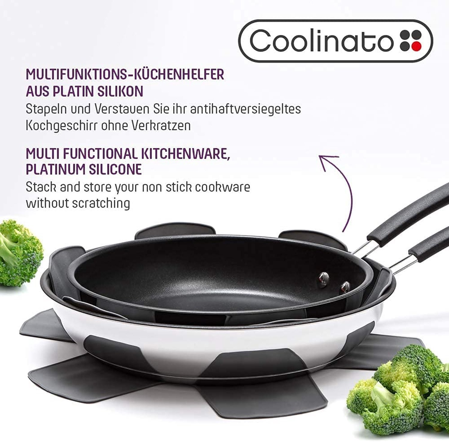 Pannenbeschermer set van 9 - Siliconen mat Ø 35 cm - Grijs - Beschermt pannen tegen krassen - m-winkel
