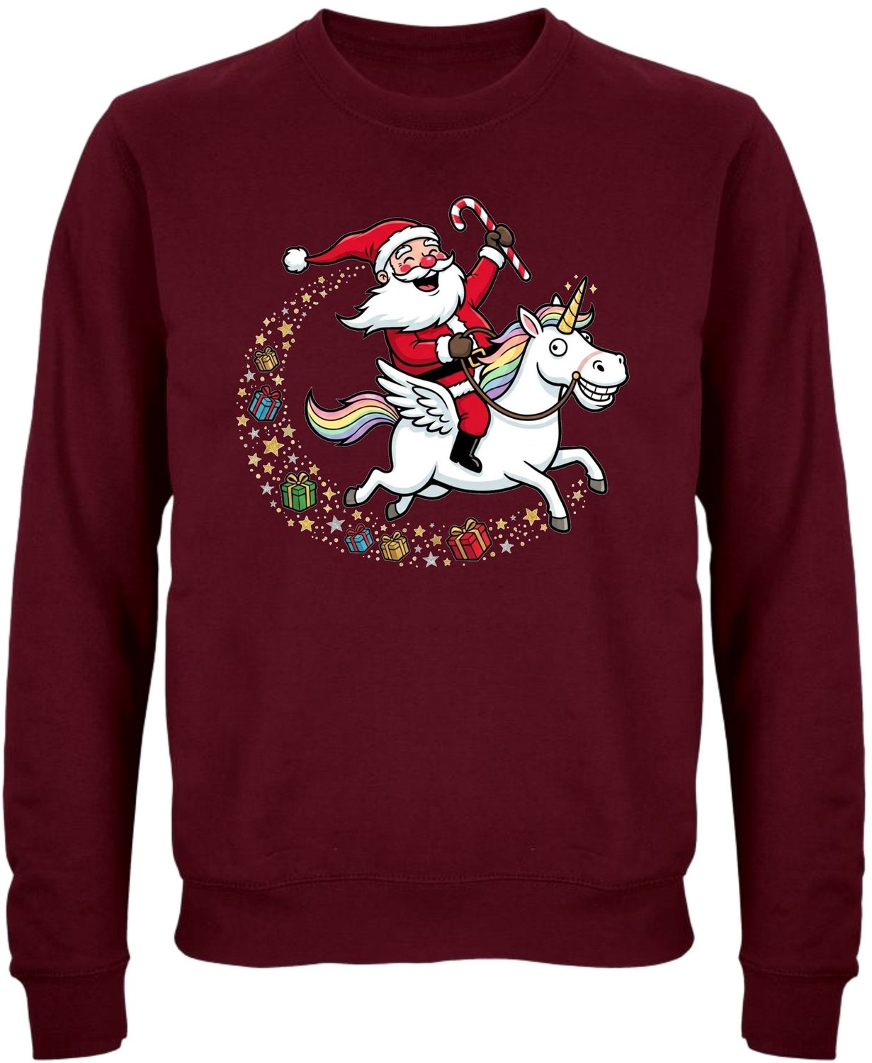 Kerstman Op Eenhoorn Kersttrui - Dames Heren - Unicorn - Unisex - Kerst Cadeau - Grappig - Foute Kersttrui - Maat S