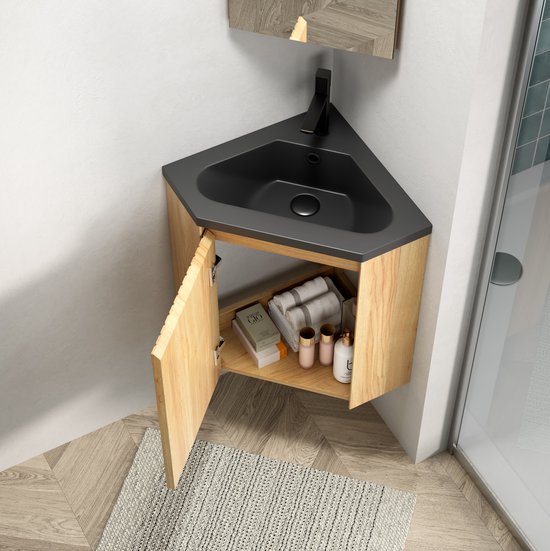 CHICFURN Badkamermeubel - Wandhangend - Hoekmodel - 1 deur - Zwart