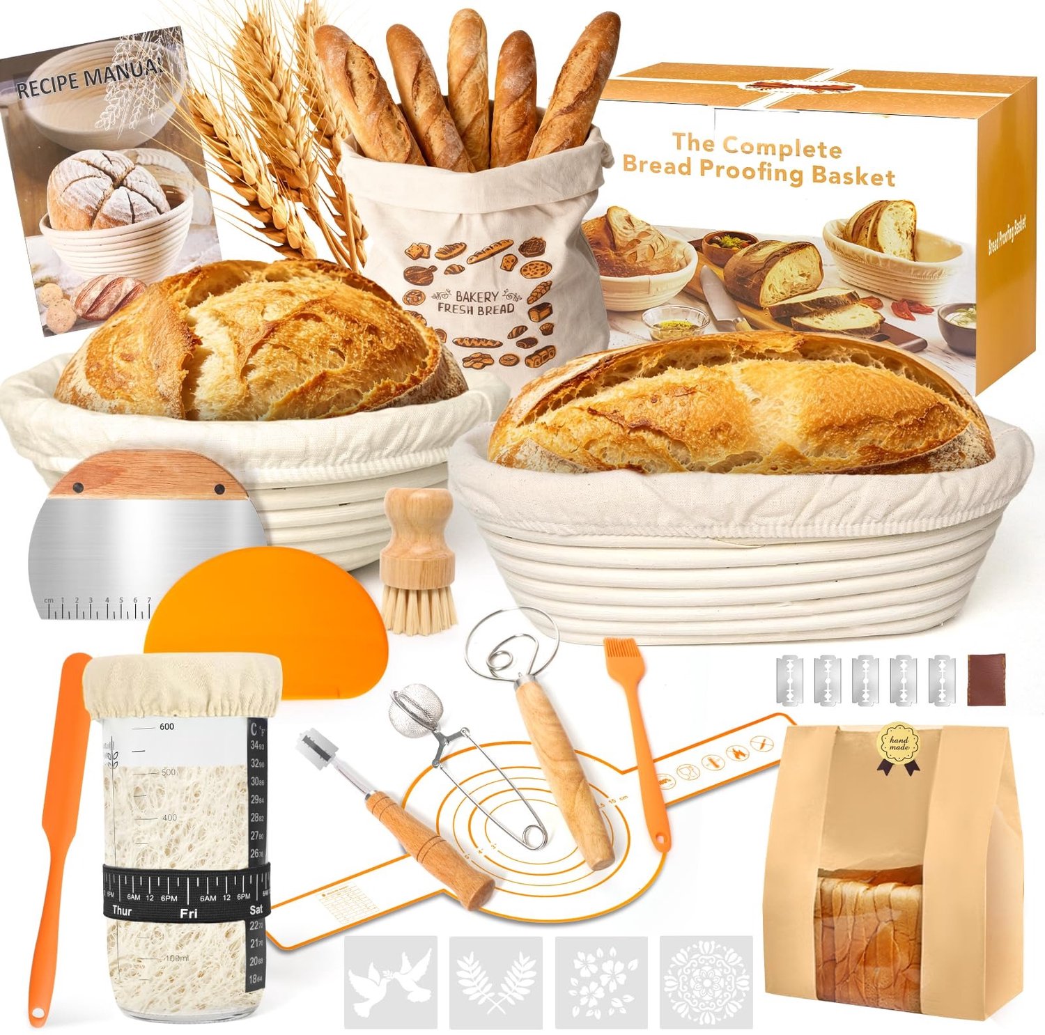Famanu – Zuurdesem starterset met rijsmanden, linnen hoezen en accessoires