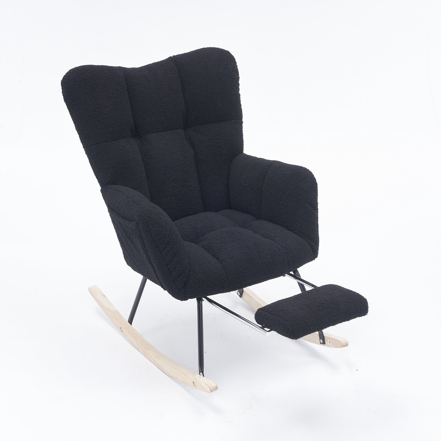 CHICFURN Schommelstoel - Voetsteun - Houten onderstel - Zwart