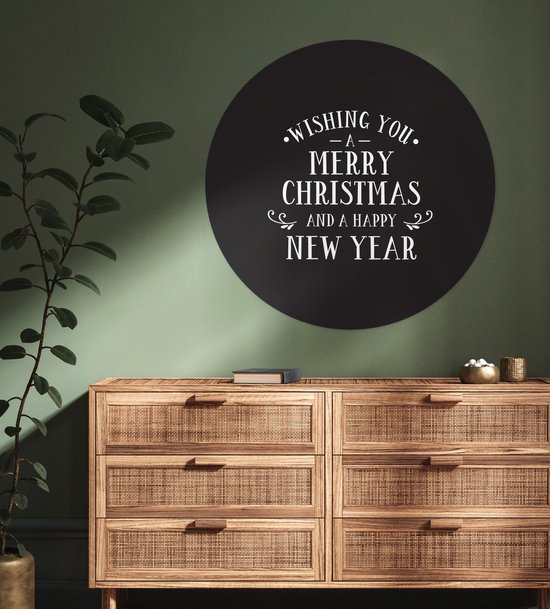 Citation de Noël Je vous souhaite un joyeux Noël sur fond noir Sticker papier peint cercle mural - 100x100 cm - peinture ronde - cercle papier peint - cercle mural - cercle vivant - autocollant & découpe ronde