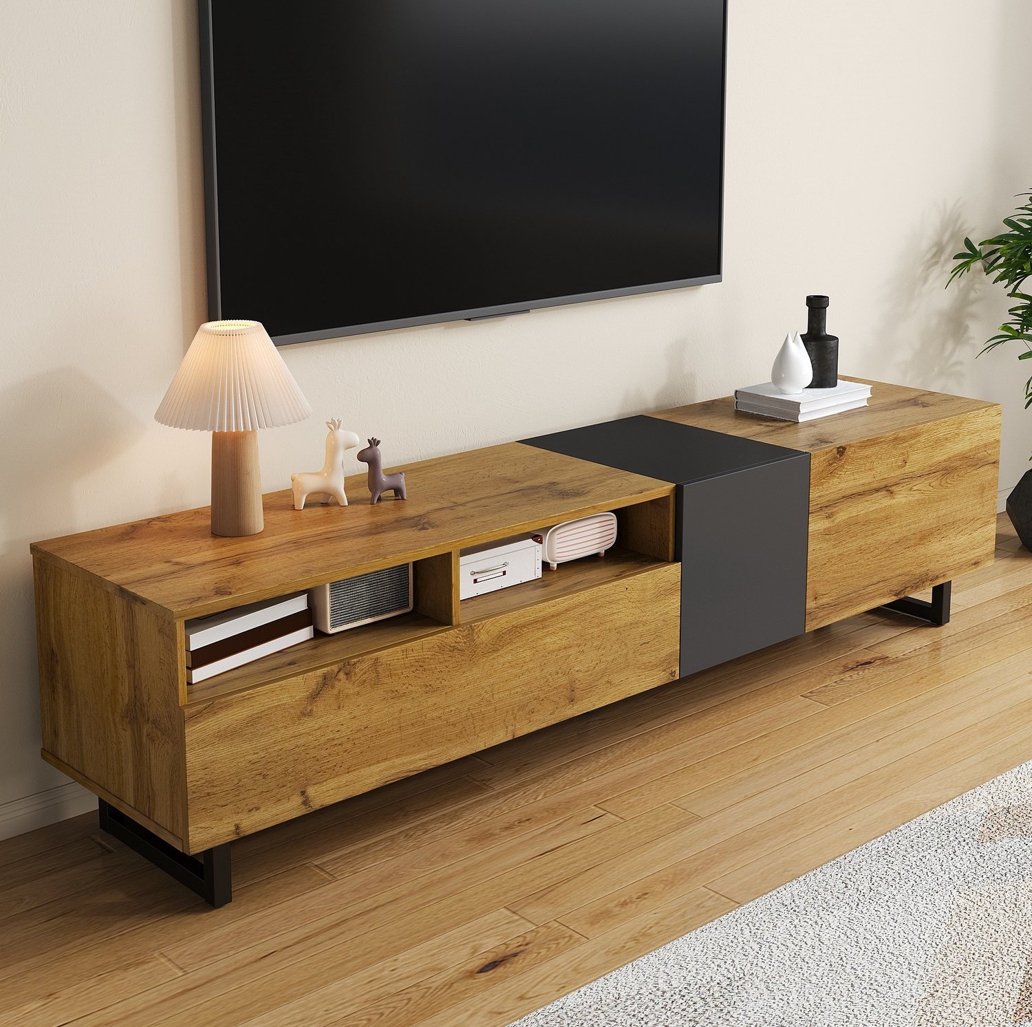 CHICFURN TV-meubel - 3 deuren - Opbergruimte - Poten - Houtkleur, donkergrijs Antiek donkergrijs