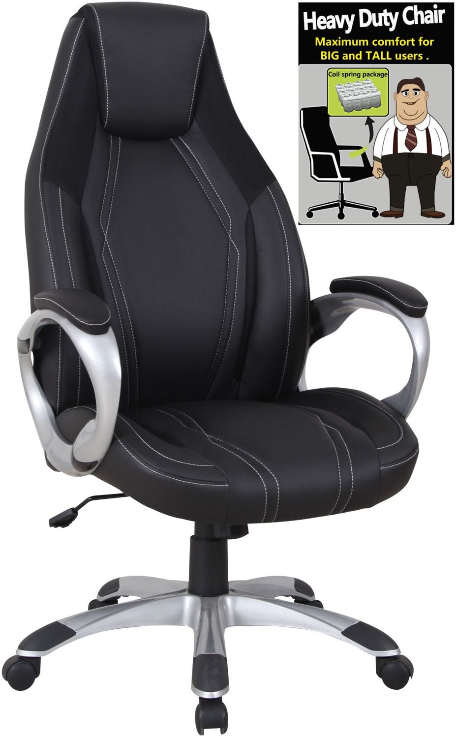 Furnitex CX-1363H - Bureaustoel - Draaibaar - Zwart kunstleer - Kantelmechanisme