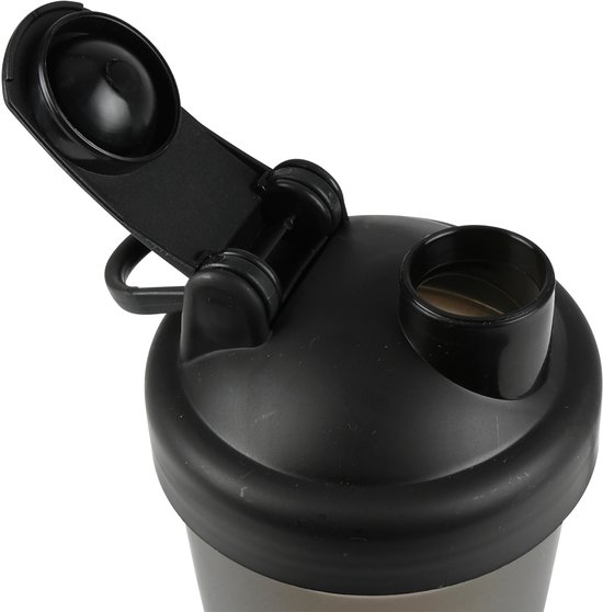 Shakerbeker 600 ml - Met RVS mengbal en maataanduiding - Zwart/grijs - 1 stuk