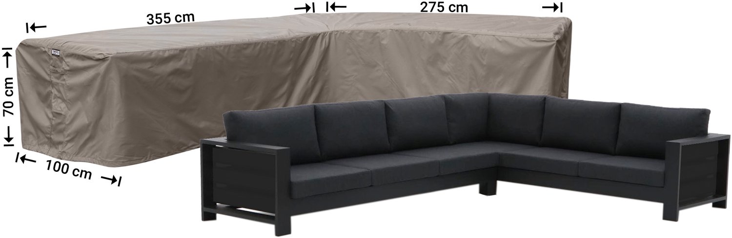 Raffles Covers beschermhoes loungeset / hoekbank (L-vorm) - 275 x 355 H: 70 cm - RHS355275right - Hoes voor hoekbank met ongelijke zijden - Lange zijde rechts (vanaf zitpositie) Taupe