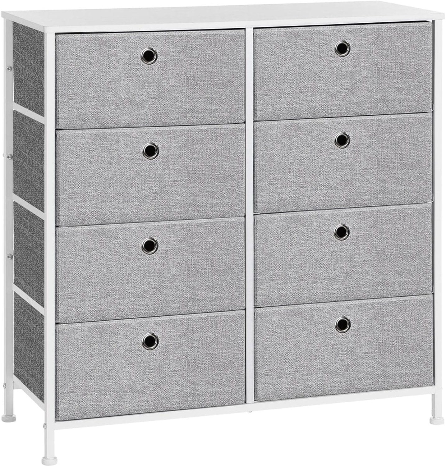 Klarven Ladekast Lichtgrijs-Wit - Stoffen Commode - Chest Of Drawers - 8 Lades, Metalen Frame, Kantelbeveiliging - 80x30x81,5 cm