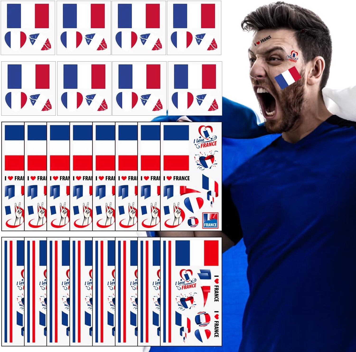 Vlagtatoeagestickers Frankrijk - 26 stuks - waterdicht - perfect voor WK 2024 feestdecoraties - ShopVlot