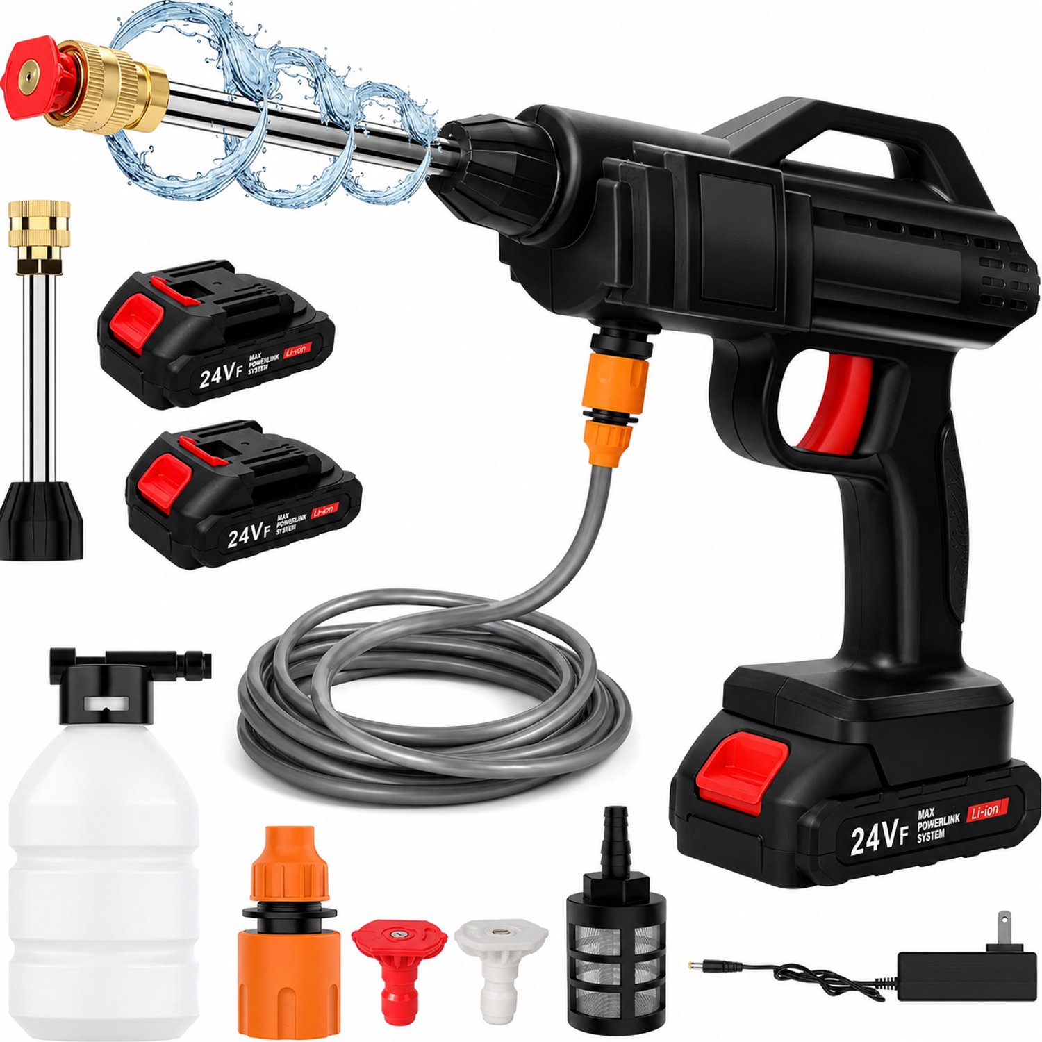 DPLUNIQ Hogedrukreiniger - Hogedrukspuit - Schoonmaakborstel - Spuit - Draadloos - 2 Batterijen - 30Bar - 21V - 40 Min - Zwart