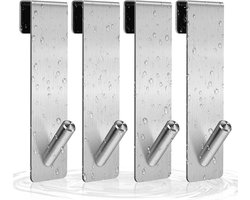 WOOLUCK® 4 stuks douchedeurhaken, roestvrij staal, ophanghaken voor handdoeken, zonder boren op douchedeur, frameloos - ShopVlot