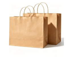 Gaoyong Boodschappentassen met handgrepen, cadeauzakjes van papier (20 stuks, 30 x 12 x 23 cm, 130 g/m², bruin)