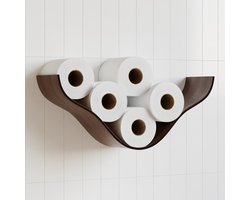 EWART WOODS Toiletpapierhouder, houten rek, wolken-toiletrolopslag, wandhouder, zwevende rollen, unieke houders voor badkamer, TP-organizer (walnoot)