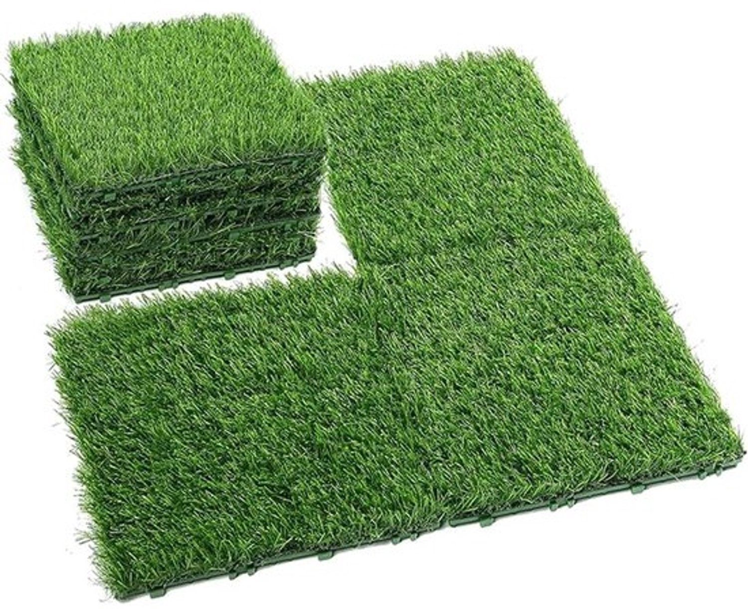 Kunstgras Tegels - Synthetisch Gras Tapijt - Terras Aankleden - Solide Kunststof Basis - 305 cm - Groen