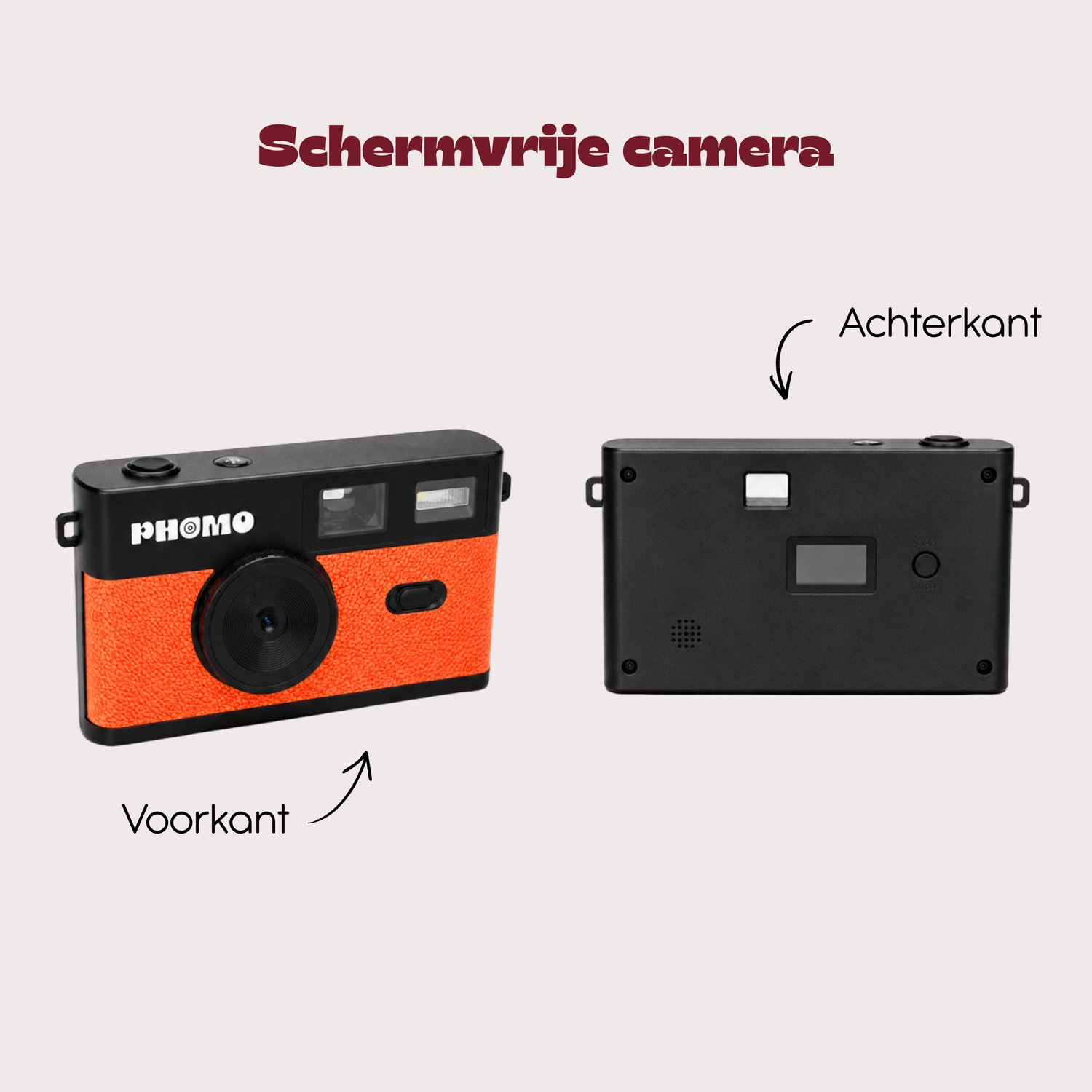 Phomo Digitale Retro Camera - Compact Camera - 8MP - 4 Retrofilters - Flits - SD-kaart - USB-C - Oranje thumbnail 2