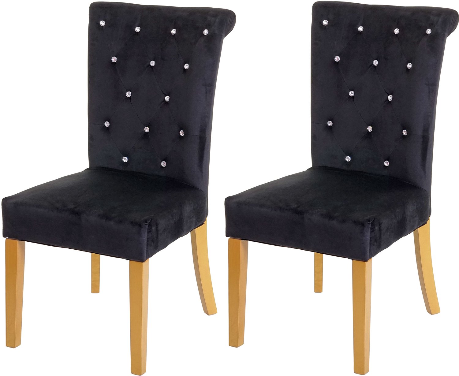 MCW Set van 2 eetkamerstoelen MCW-D22, keukenstoel, noppenfluweel ~ zwart, goudkleurige poten