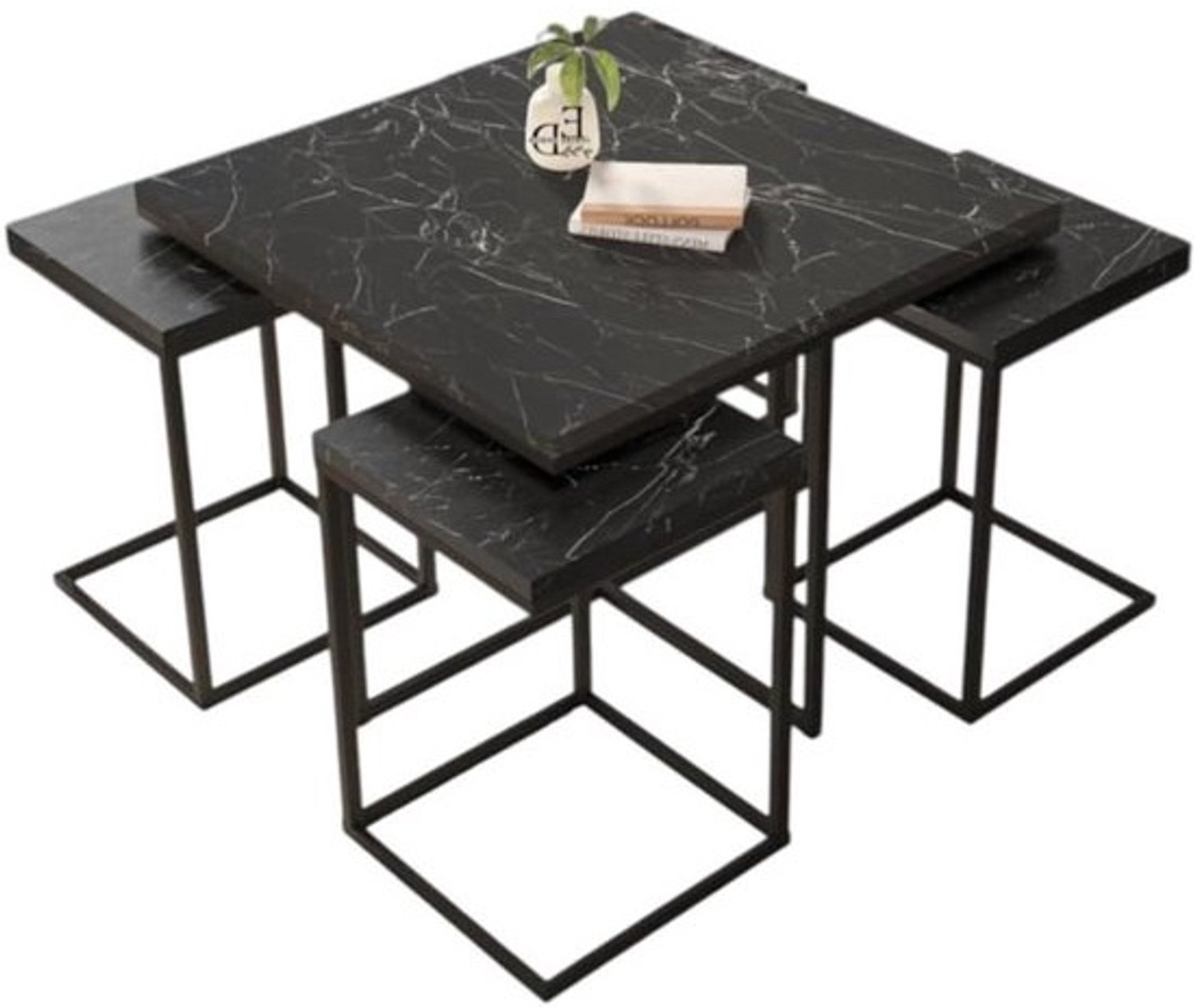 Uitschuiftafel set - Bijzettafels - Woonkamer Decoratie - 5-delig stapelbaar - 70 x 70 cm - Zwart marmer