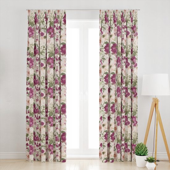 Kant-en-klare Gordijn Roze Bloemen Velvet 145x250cm - Verduisterend