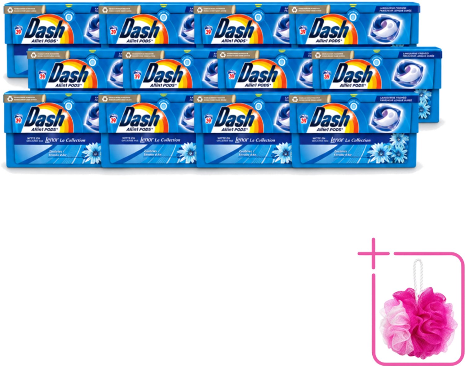 12 x Dash - Lenor Collectie - Wasmiddel Capsules - All-in-1 Pods - Witte en Gekleurde Was - 39 Wasbeurten - Bulkverpakking - Wasmiddel capsules - Douchemop - Frisheid