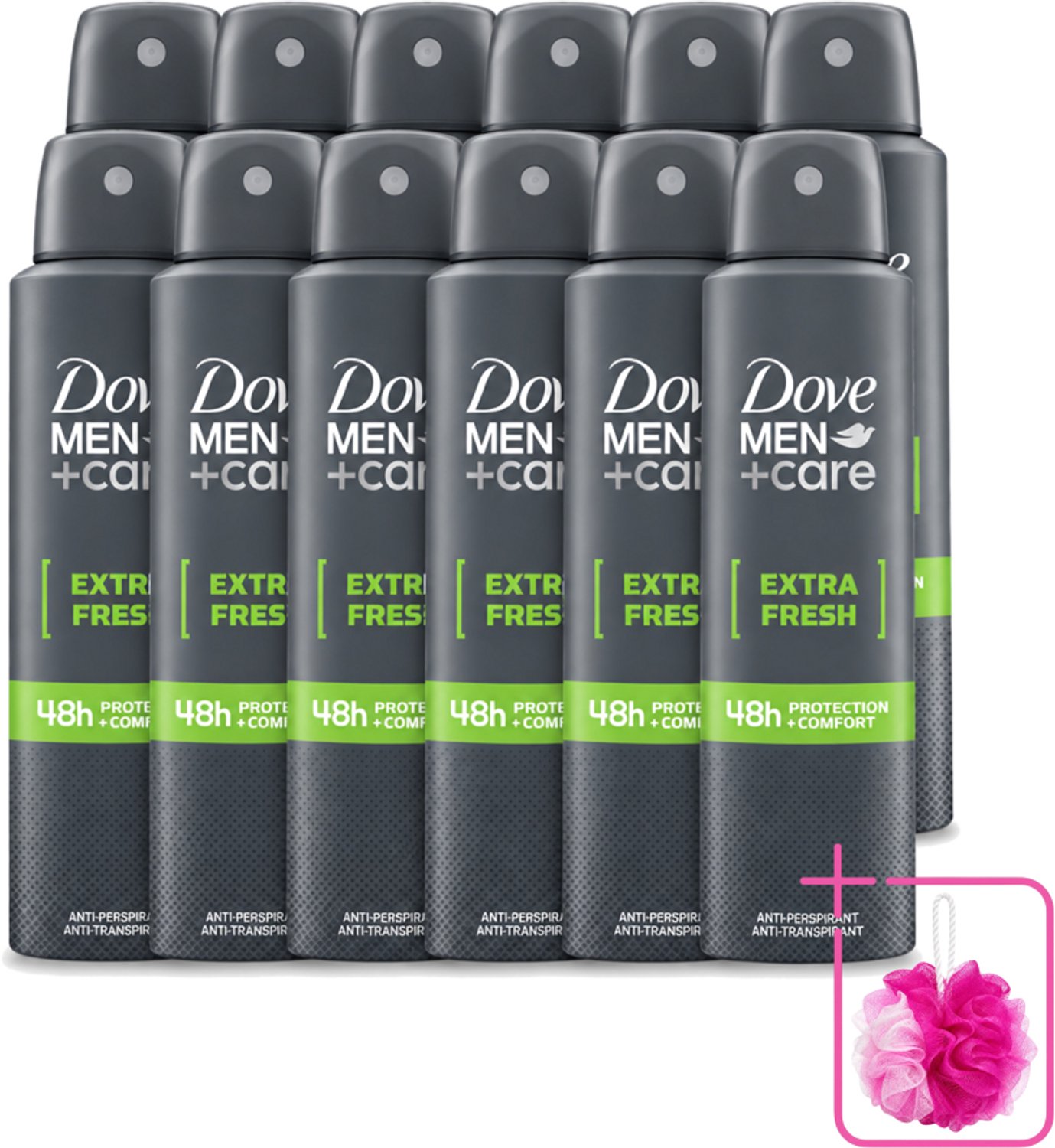 12 x Dove Men+Care - Extra Fresh - Deospray - Anti-Transpirant - 150 ml - Bulkverpakking - Dove Men+Care Extra Fresh Deospray - Douchemop - Deospray voor mannen